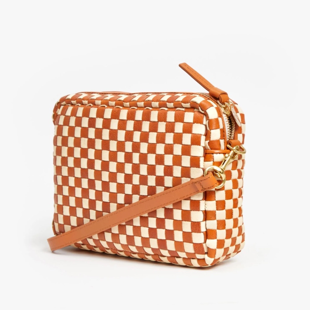 Clare V Midi Sac Natural and Cream Woven Checker New with Tag
